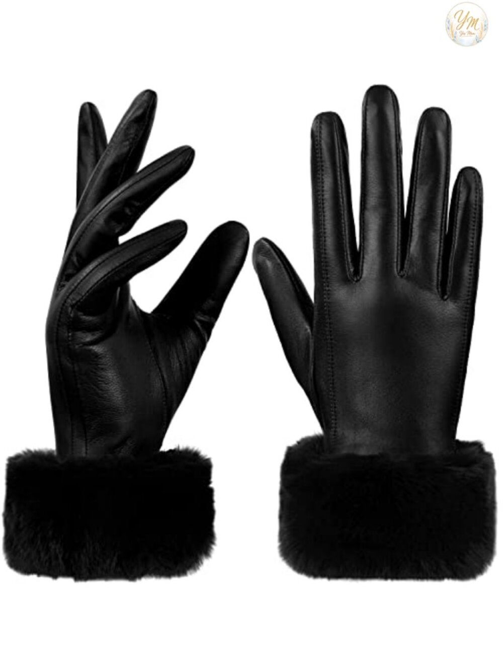 Womens Leather Gloves Fur Cuff Full Palm Touchscreen Winter Driving